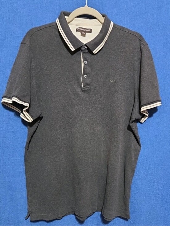 Michael Kors Other - Michael Kors Men's Polo Shirt Gray Short Sleeve Button Collared Size L Gray Logo